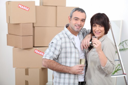 Organised office boxes and furniture prepared for relocation